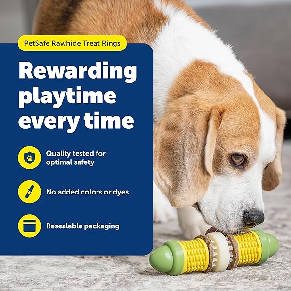 PETSAFE BUSY BUDDY NATURAL RAWHIDE RINGS – PEANUT BUTTER FLAVOR CHEWS – HIGH PROTEIN RAWHIDE RINGS – ENGAGING DOG CHEW RINGS – INTERACTIVE DOG TREATS FOR TRAINING & PLAYTIME – SIZE A