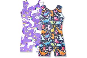 Nymphperi 2 Packs Gymnastics Leotard for Girls Sparkle Biketards with Shorts Kids Sleeveless Unitard One-Piece Dancewear
