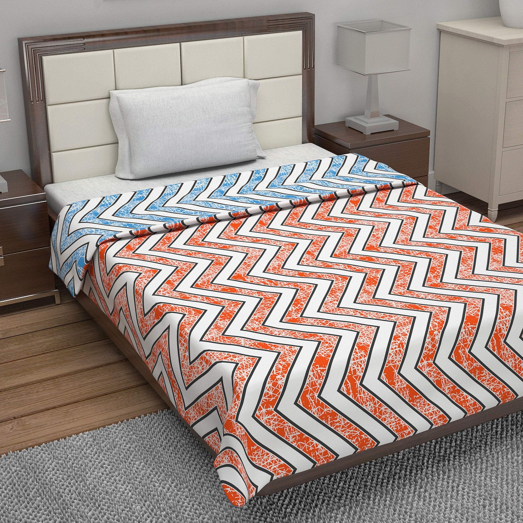 Divine Casa Home Linen Cotton Reversible Kids Dohar, Blanket, Quilt, Throw -Single Bed (Abstract, Orange and White)