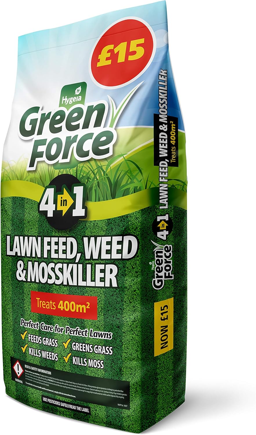 Greenforce Green Force Lawn Feed Weed Moss Killer 400m2 Fertilizer, Grey Amazon.co.uk Garden