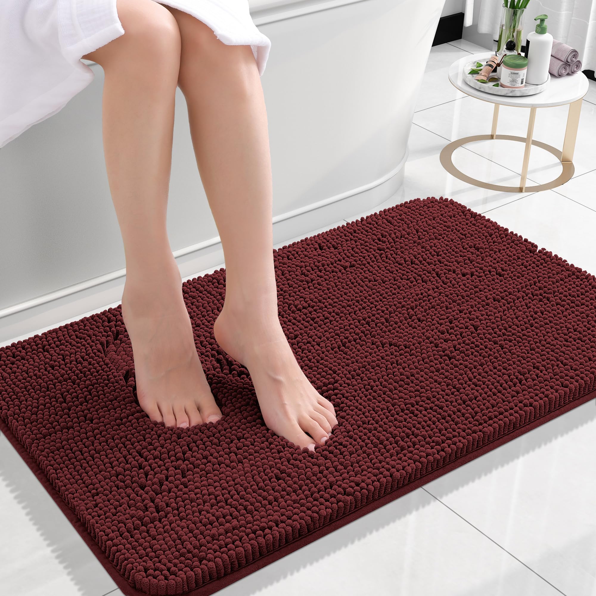 Photo 1 of OLANLY Bathroom Rugs 24x16, Extra Soft Absorbent Chenille Bath Rugs, Rubber Backing Quick Dry, Machine Washable Bath Mats for Bathroom Floor, Tub and Shower, Home Decor Accessories, Andorra Red-Brown