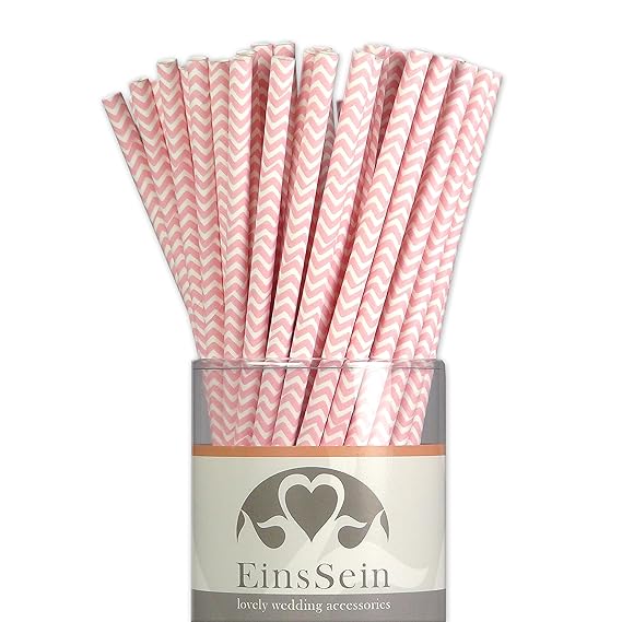 EinsSein 100x Papierstrohhalme Wave rosa Hochzeit Party Geburtstag Strohhalme Trinkhalme Cake Pops Sticks und Candy Bar-Zubeh