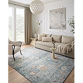 Loloi Margot Collection MAT-06 Denim / Multi 7'-6" x 9'-6" Area Rug, No-Shed Easy Clean Large Patterned Area Rug for Living R