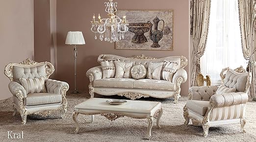 Klassisch Luxurioses Wohnzimmer Sofa Set Kral Light 1 Tisch 2 Sessel 2 Sofas Farbkombination Hellbraun Silber Gold Classical Luxury Livingroom Sofa Set Amazon De Kuche Haushalt