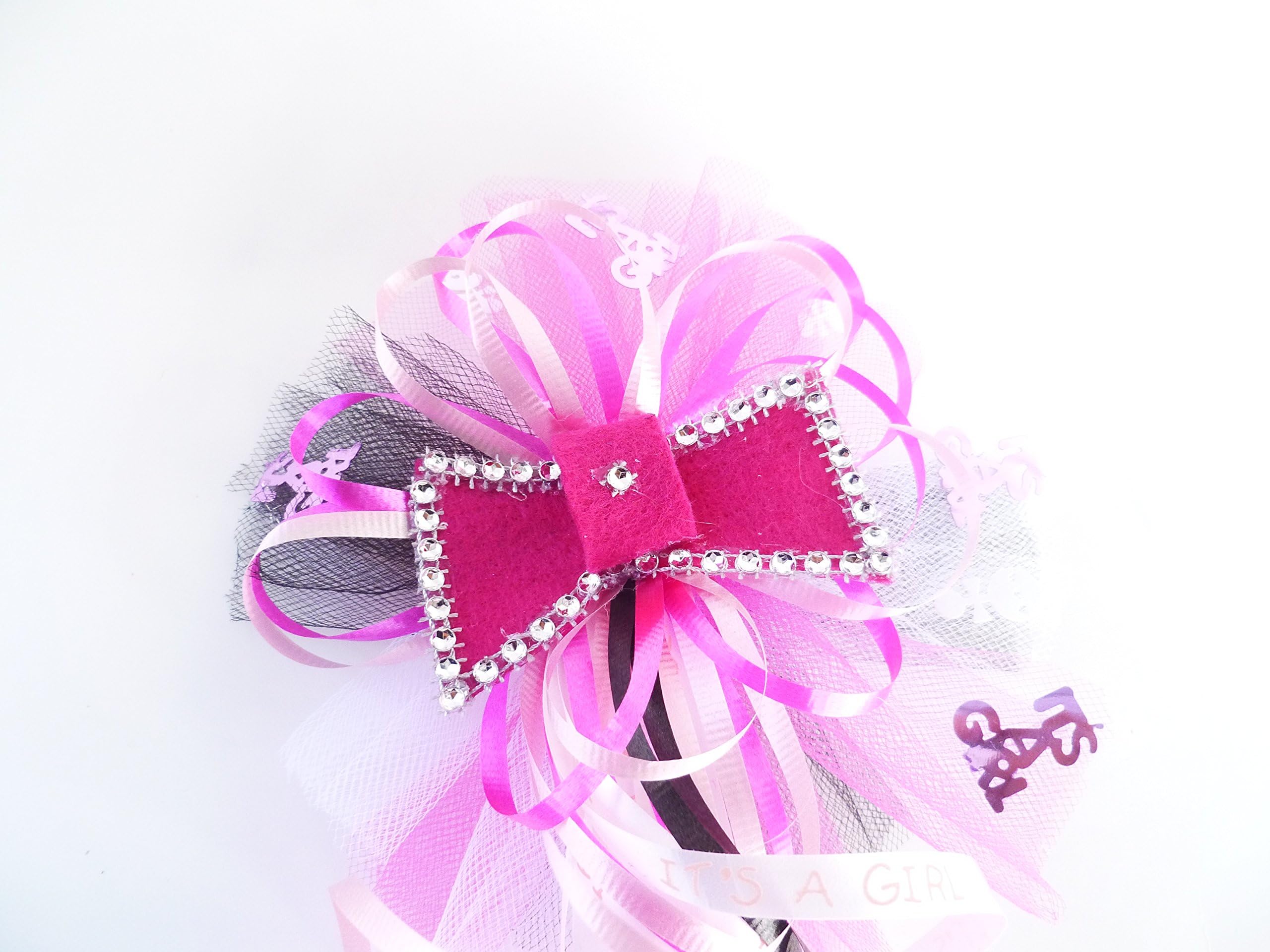 Bow Baby Shower Corsage for Mom Girl Boy (Hot Pink Light Pink and White)