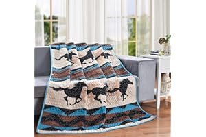 BestGiftEver Quilt Throw Blanket with Unique Western Galloping Horses Print Design, Lighweight Quilted Lap Blanket for All Season, 1-Piece Rustic Quilt for Cabin and Lodge Style