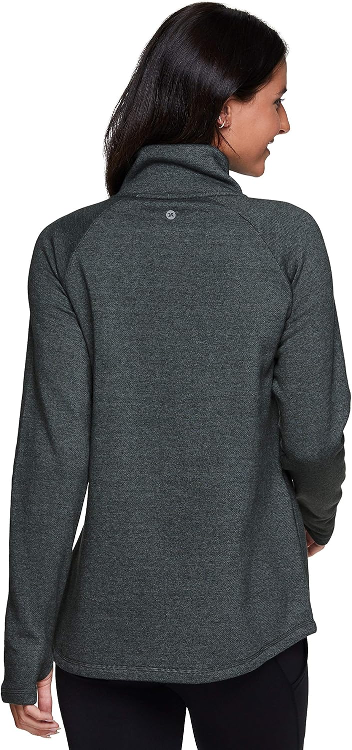 RBX Activewear Women's Fleece Pullover Sweatshirt with Zip Mock Neck, Pockets and Thumb Holes at  Women’s Clothing store