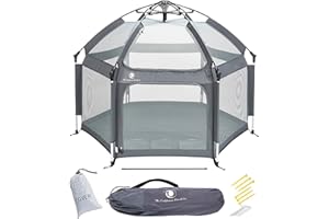 POP 'N GO PLAYPEN - Indoor & Outdoor Baby Playpen for Babies and Toddlers - Baby Beach Tent, Foldable, Portable W/Canopy, Travel Bag, & Mosquito Net - Pop Up Pack and Play Tent (Anchor Grey)