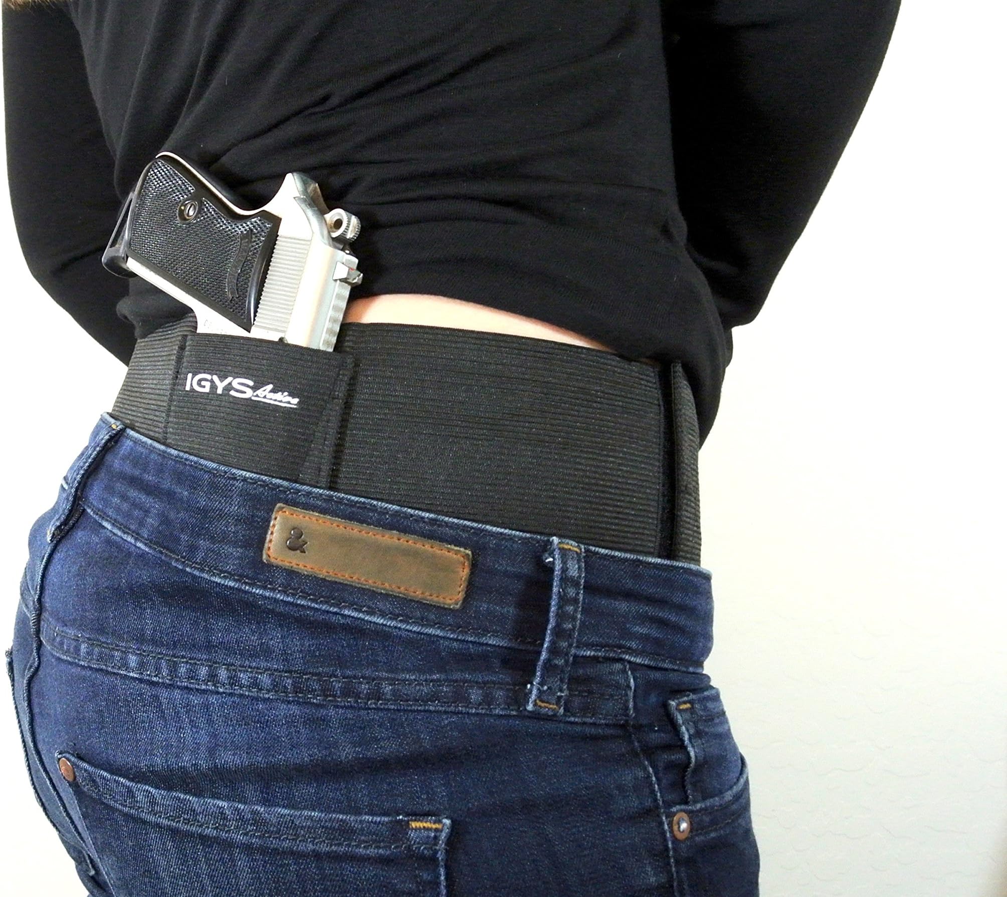 Belly Band Gun Holster for Concealed Carry – Lightweight, Breathable and Adjustable Elastic Belt with 2 Magazine Holders. Fits Most Pistol Frame Sizes that can be worn in Multiple Draw Positions.