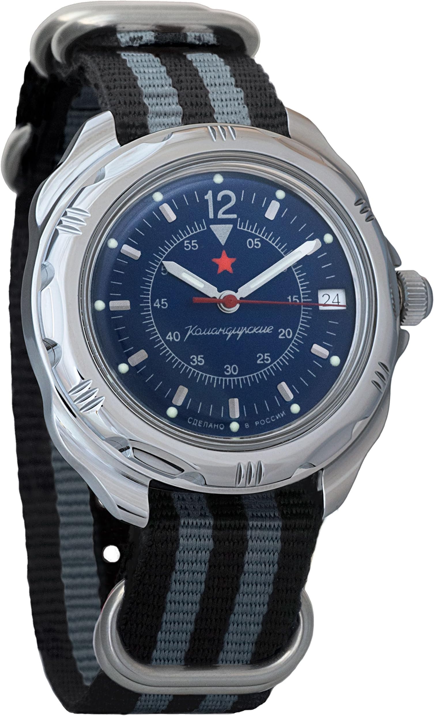 Vostok Komandirskie Dark-Blue Dial Army Mechanical Mens Military Commander Wrist Watch #211398