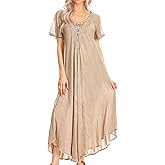 Sakkas Helena Embroidered Nightgown/Women Sleepwear with Eyelet Sleeves