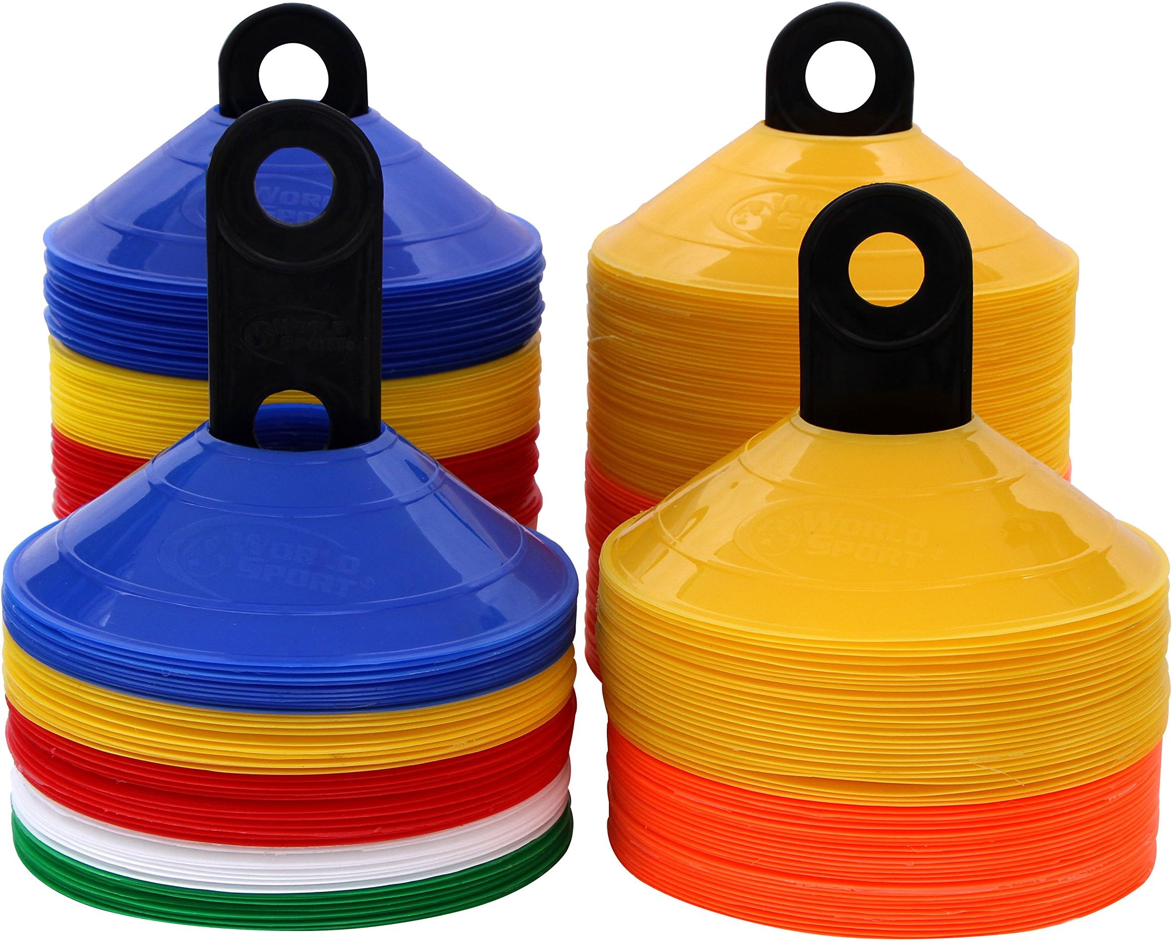 World Sport Disc Cone Sets (50 or 100 Multi Color / 50 or 100 Half Orange Half Yellow)