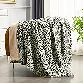JONIYEAR Soft White Snow Leopard Faux Rabbit Fur Throw Blanket 50" x 60", Luxe Cozy Fluffy Cheetah Blankets for Couch Sofa Chair, Reversible Fuzzy Warm Animal Printed Blanket for Women Winter,Washable