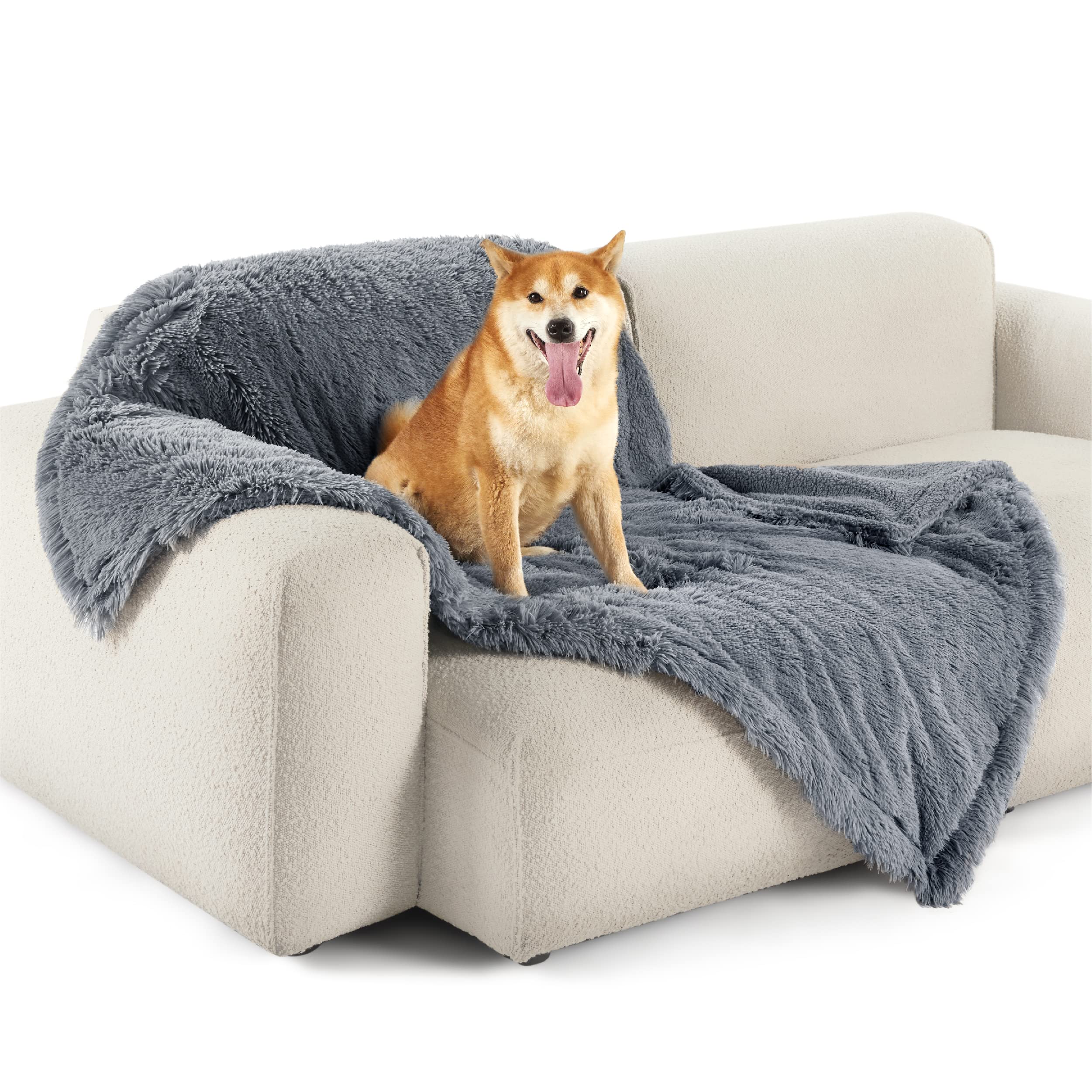 Photo 1 of Bedsure Waterproof Dog Blankets for Large Dogs - Cat Blanket for Couch Protector Washable Long Faux Fur, Calming Soft Reversible Throw Furniture Protection for Puppy Pet Pet, 40"x50", Grey