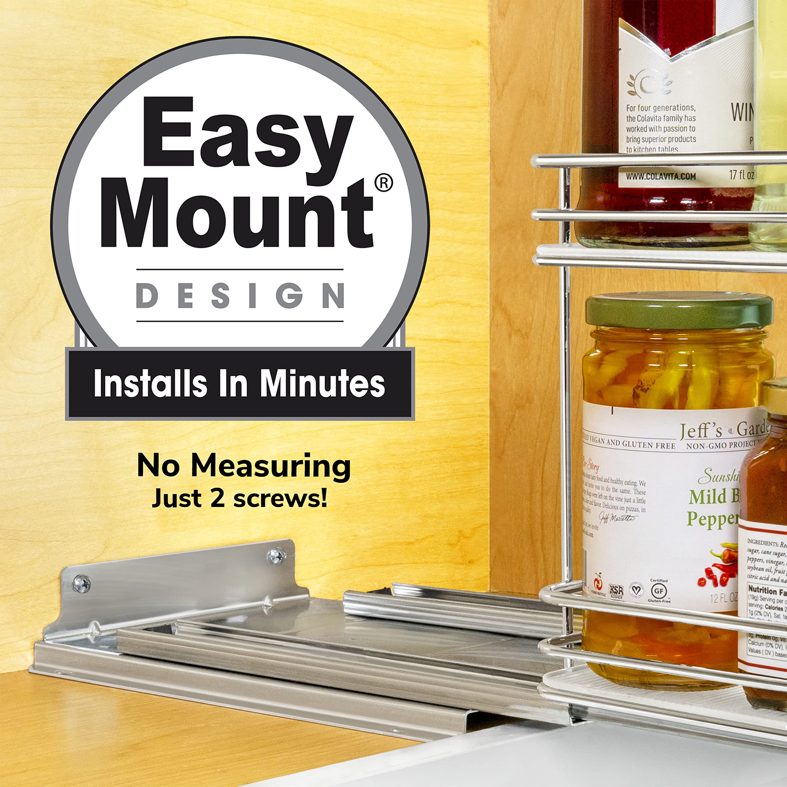 LYNK PROFESSIONAL® Pull Out Spice Rack Organizer for Inside Kitchen Cabinets - 10-3/8 inch Wide - Slide Out Drawer – Chrome Sliding Spice Cabinet Organization Shelf Racks - 2 Tier