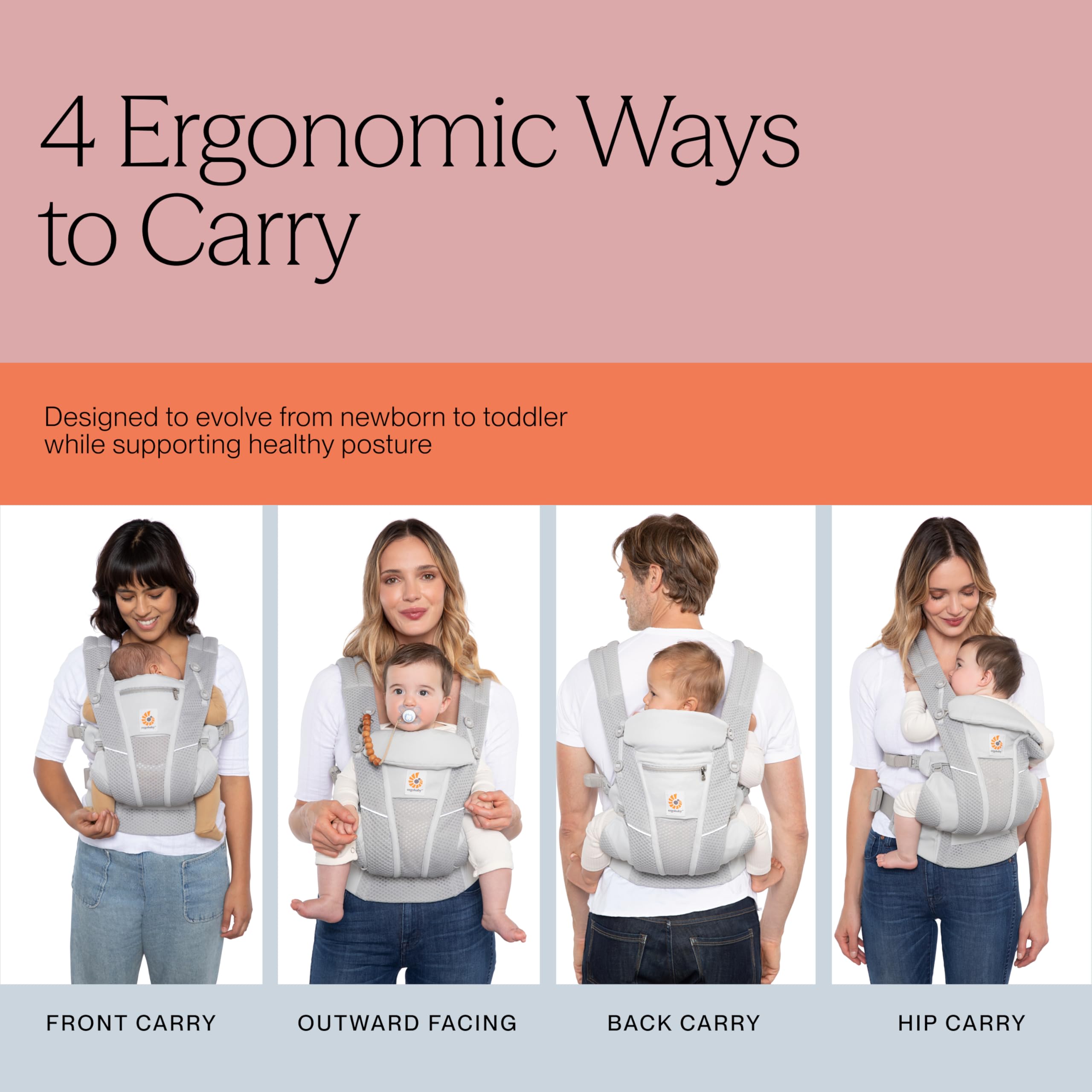 Ergobaby Omni Breeze Babytrage für Neugeborene ab Geburt bis 20kg, 4 Positionen SoftFlex Mesh Ergonomische Babybauchtrage Rückentrage Baby-Tragetasche, Onyx Black 5