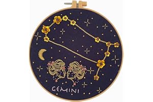 mozhijing Constellation Embroidery Kit for Adults with Stamped Pattern, Round Beads for Embroidery DIY Crafting,Cross Stitch Beginner Kits with Frame,Gemini Embroidery Kit.