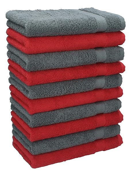 Betz Lot De 10 Serviettes Dinvité Taille 30x50 Cm 100 Coton Premium Couleur Gris Anthracite Et Rouge