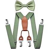 Branduce Adjustable Baby Boy Pre-tied Bow Tie and Suspenders Set Kids Y Back Suspenders with 4 Strong Clips