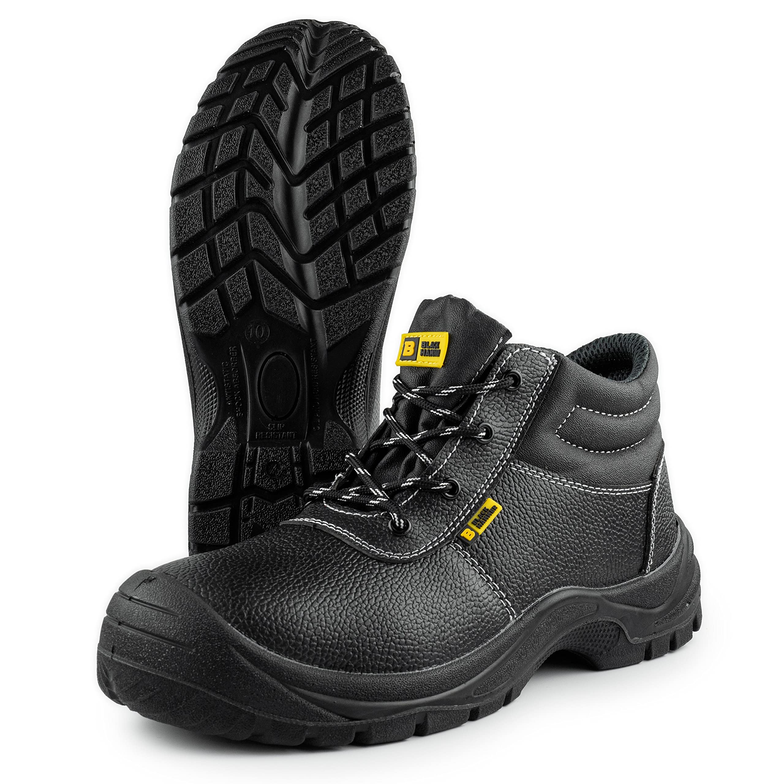 BLACK HAMMER Sicherheitsstiefel Herren Arbeitsschuhe Leder Stahlkappe Leichtes Schuhwerk S3 SRC 1400 Schwarz (42 EU) 6