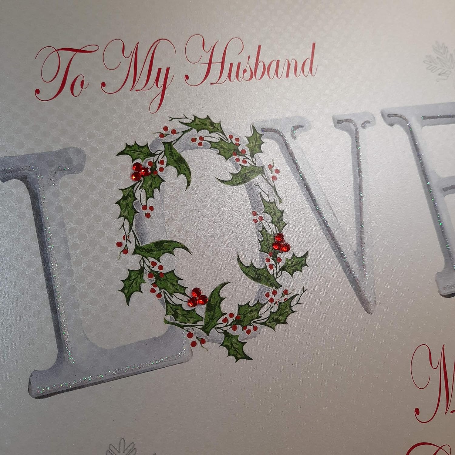 White Cotton Cards To My Husband 'Love' Merry, Handmade Large Christmas Card. (Code xx14-23), 22cm x 22cm - Image 3