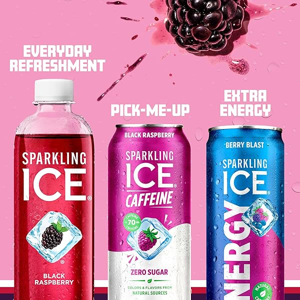 SPARKLING ICE CAFFEINE BLACK RASPBERRY SPARKLING WATER WITH CAFFEINE, ZERO SUGAR, WITH ANTIOXIDANTS AND VITAMINS,16 FL OZ CANS (PACK OF 12)