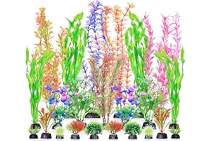 Fishdance Aquarium Plants, Artificial Fish Tank Decorations Decor Plastic Plants Set 23 Pcs