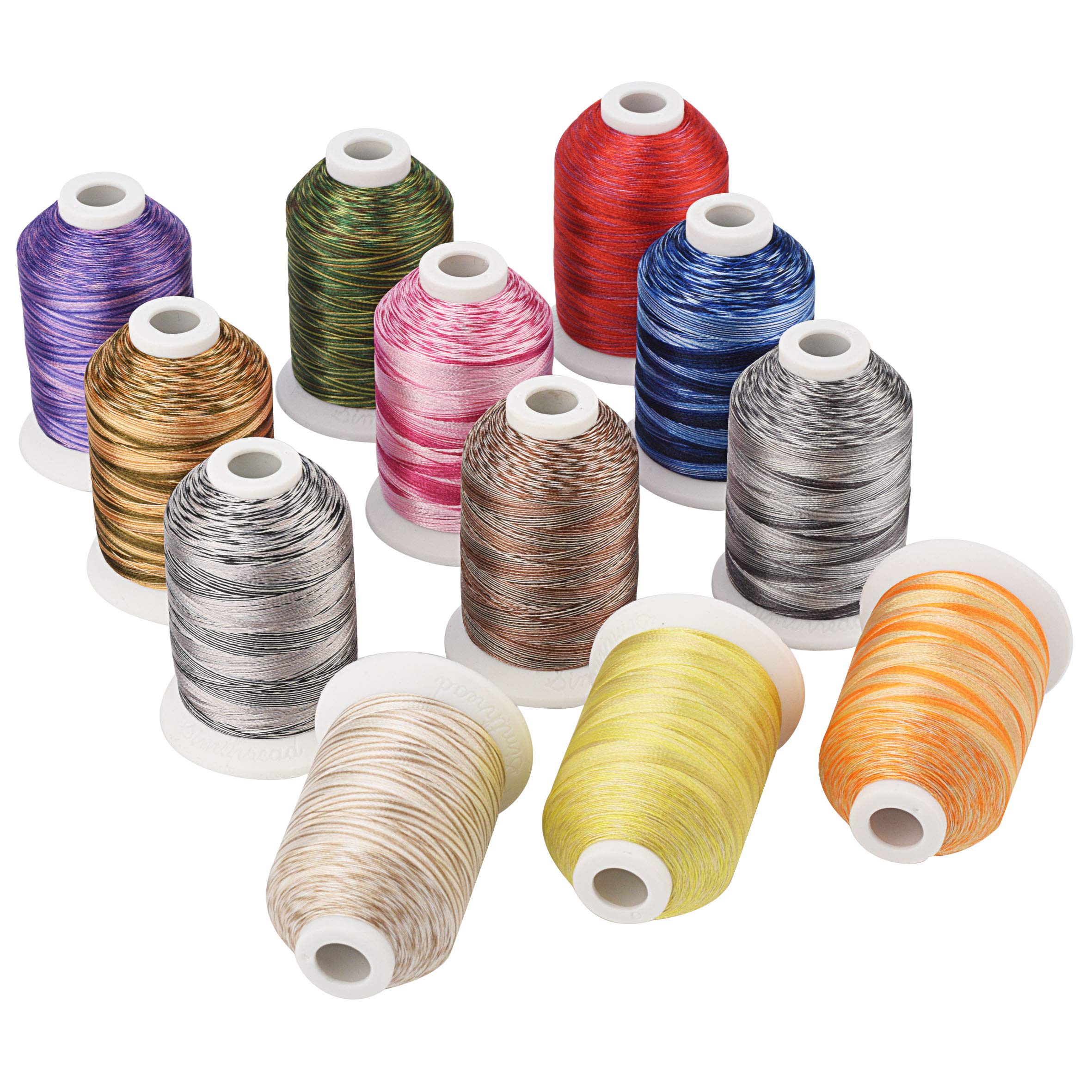 Simthread Variegated Tri-Colored Multicolors Polyester Embroidery Machine Thread, 12 Spools/Kit, 1,000M/spool - for Brother, Babylock, Bernette, Janome, Kenmore, Singer Embroidery and Sewing Machines