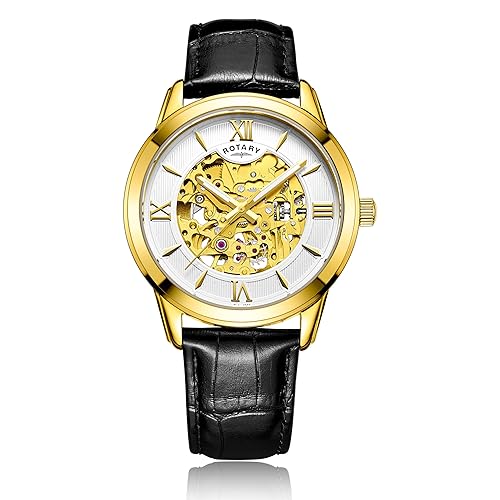 Rotary Men's Automatic Watch with White Dial Analogue Display and Black
