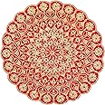 Decorative Mat Aasan Round Velvet Pooja Cloth Cloth with Sequence Work for Indian Traditional Multipurpose Pooja Festival New Year Decorations Item & Article (Size :- 21")(Red)