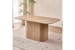 Lecafur HL 63" Large Dining Table for 4 6 Person, [Rounded Corners] [Wood Strip Pedestal Base] Farmhouse Modern Rectangle Kitchen Dinner Table