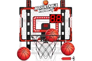 GIGILLI Indoor Basketball Hoop for Kids, Adjustable Height Basketball Hoop Over The Door with LED Light/Scoreboard/3 Balls, Mini Basketball Hoop Christmas Birthday Gifts for Boys Girls Ages 4 5 6 7 8 9 10 11+