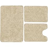 Bathroom Rugs Sets 3 Piece, Luxury Microfiber Extra Soft Bath Rugs Set, Absorbent Water Shaggy Bath Mats, Non-Slip TPR Backing, Machine Washable, Bath Mats for Bathroom, Tub and Shower,Beige