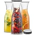 JoyJolt Glass Carafe with Lid, Set of 3 – 1 Liter Glass Pitcher for Mimosa Bar, Water, Iced Tea, Juice, Wine, Lemonade, Milk 