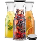 JoyJolt Glass Carafe with Lid, Set of 3 – 1 Liter Glass Pitcher for Mimosa Bar, Water, Iced Tea, Juice, Wine, Lemonade, Milk – Dishwasher Safe Beverage Drink Dispensers for Brunch, Parties