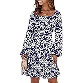 ANRABESS Womens Dress Long Lantern Sleeve Square Neck Elastic Waist Ruffle Flowy Swing A-Line Short Dresses 2025 Fall Fashion