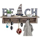 SAILINGSTORY Beach Wall Decor Nautical Decorative Coat Rack Wall Mounted Key Hook with Shelf