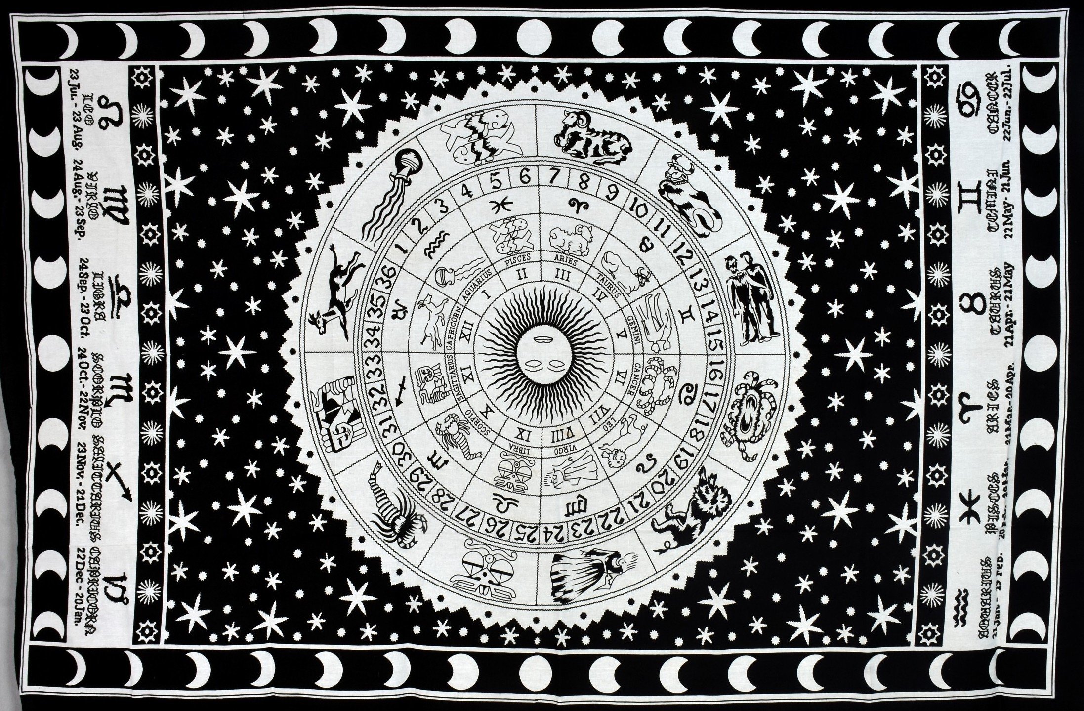 ICC Sun and Moon Zodiac Sign Tapestry Wall Hanging Stars Constellation Horoscope Astrology Tapestries for Bedroom Indie Room College Dorm Decor Psychedelic Twin Bedding 85 X 55 inch Black and White