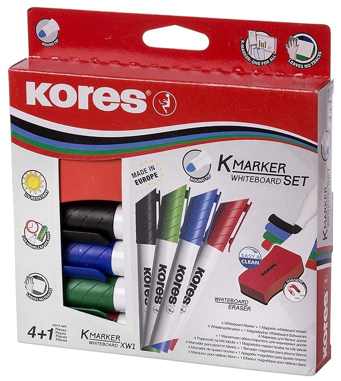Kores Whiteboard-Marker Set, 4 Marker + Tafellöscher, Inhalt: 4 (Neu)