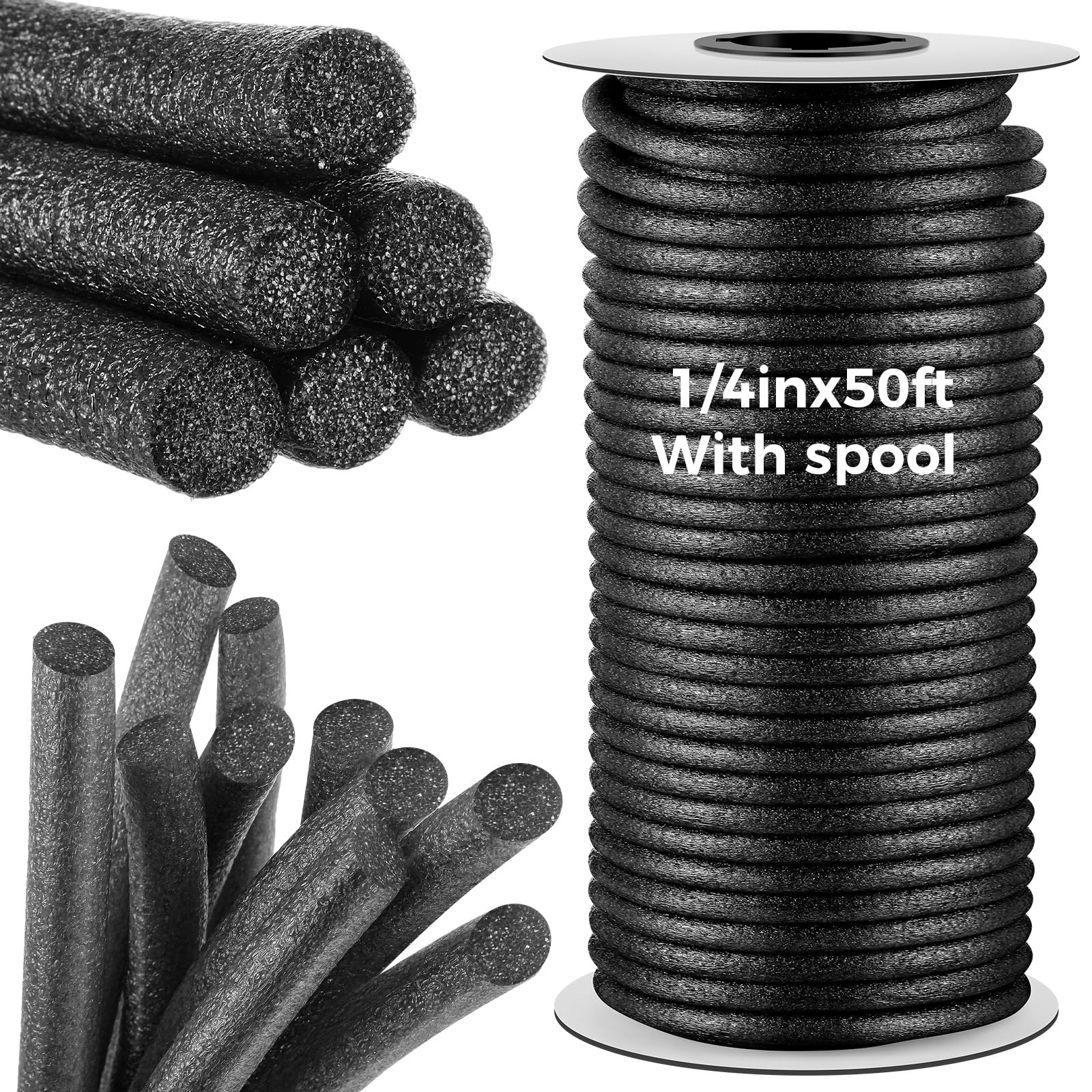 Photo 1 of MotiMind 1/4 Inch x 50 ft Foam Backer Rod for Gaps Joints Concrete Crack Filler Caulk Saver Bulk Foam Backing Rod Concrete Filler Rope for Weather Stripping Door Seal (Black)
