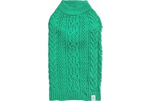 Blueberry Pet Classic Dog Sweater Wool Blend Cable Knit Pullover Crewneck Winter Clothes in Emerald, Back Length 12", Small Warm Coat for Pet