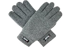 BRUCERIVER Men Pure Wool Knit Gloves with Thinsulate Lining and Elastic Rib Cuff