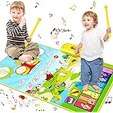 Vanmor Musical Mat for Toddlers 3+, Musical Toys Child Floor Piano Keyboard and Drum Mat Carpet with 2 Sticks, Animal Blanket