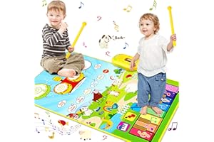 Vanmor Musical Mat for Toddlers, Musical Toys Child Floor Piano Keyboard and Drum Mat Carpet with 2 Sticks, Animal Blanket Touch Play Mat Pads, Christmas Birthday Gifts for Girls Boys