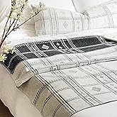 BlissBlush White Black Boho Throw Blanket, Warm Soft Comfy Chenille 55x65, Textured Dual Sided Reversible Blanket for Couch Bed, Skin Friendly