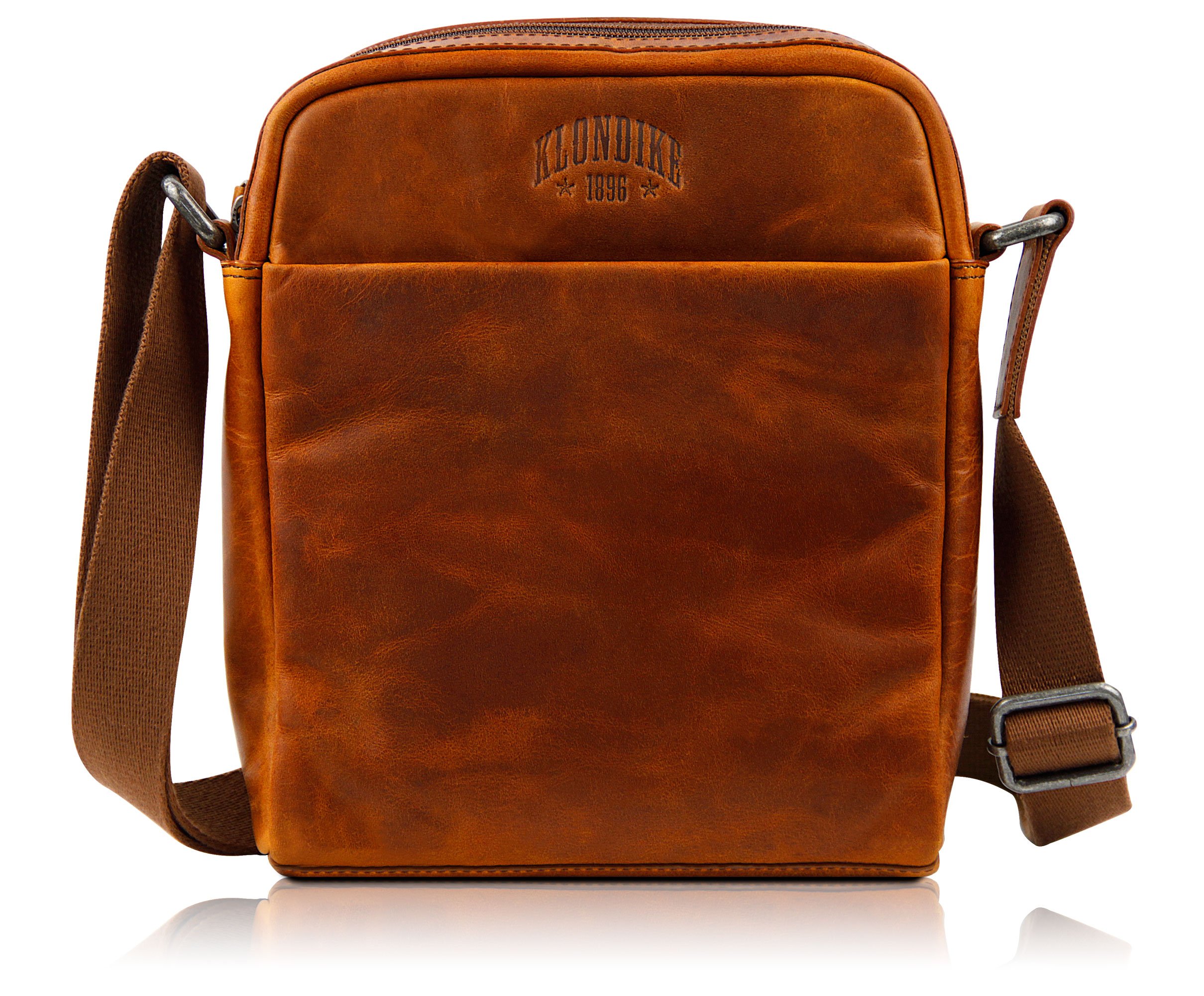 KLONDIKE 1896 Genuine Leather Shoulder Bag 'Jack', a Practical and Robust Messenger Bag for Men and Women, Cognac