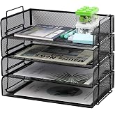 EASEPRES 4 Pack Stackable Desk Paper Tray, Metal Mesh Desktop Document Letter File Organizer for Office Home School, 13.5'' L x 9.75'' W x 11'' H, Black