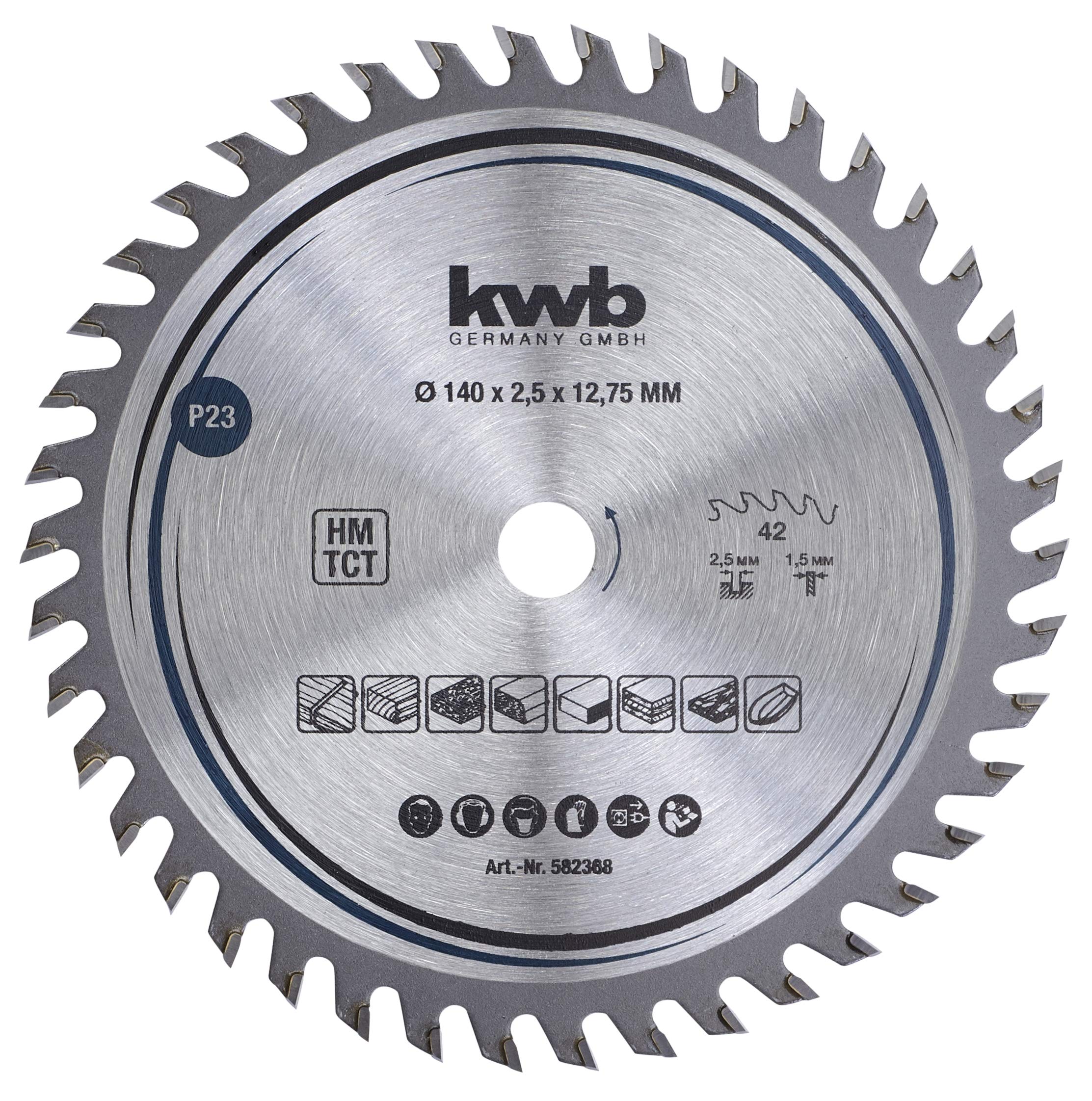 kwb 582368 Joiner's Circular Saw Blade, Wood/Hardwood, 140 x 12.7 mm cuts, high Number, 42 Teeth Z-42, Precision Saw Blade fine, 75