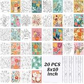 Sherr 20 Pcs Pre Drawn Canvas Floral for Painting for Adults | Bulk 8