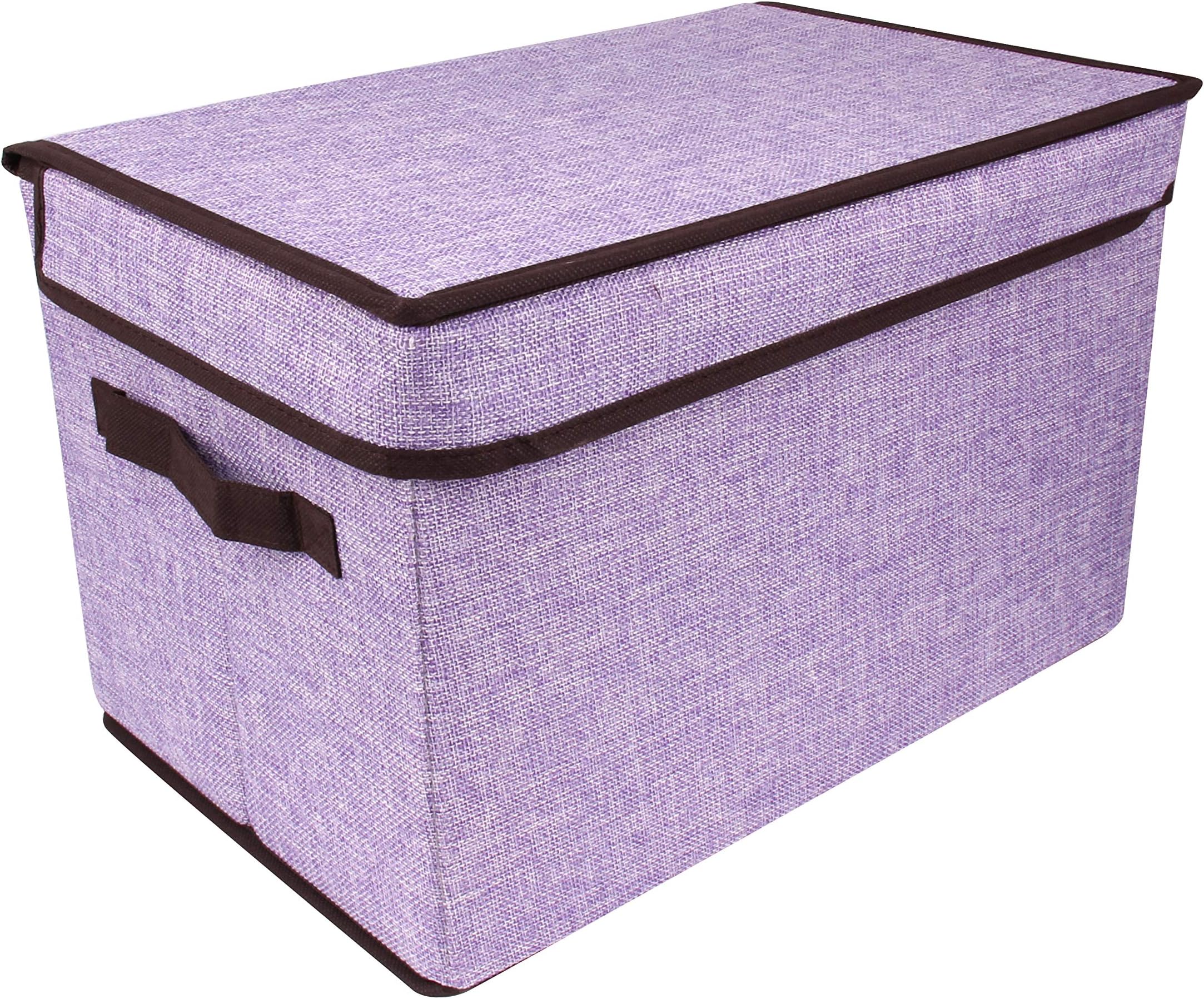 Storage Boxes Fabric Storage Box with Lids and Handles, Cloth Storage Bins Cubes Boxes Fabric Baskets Containers, Foldable Closet Organizer for Clothes,Toy, DVD, Books, Home, Office (Purple, Large)